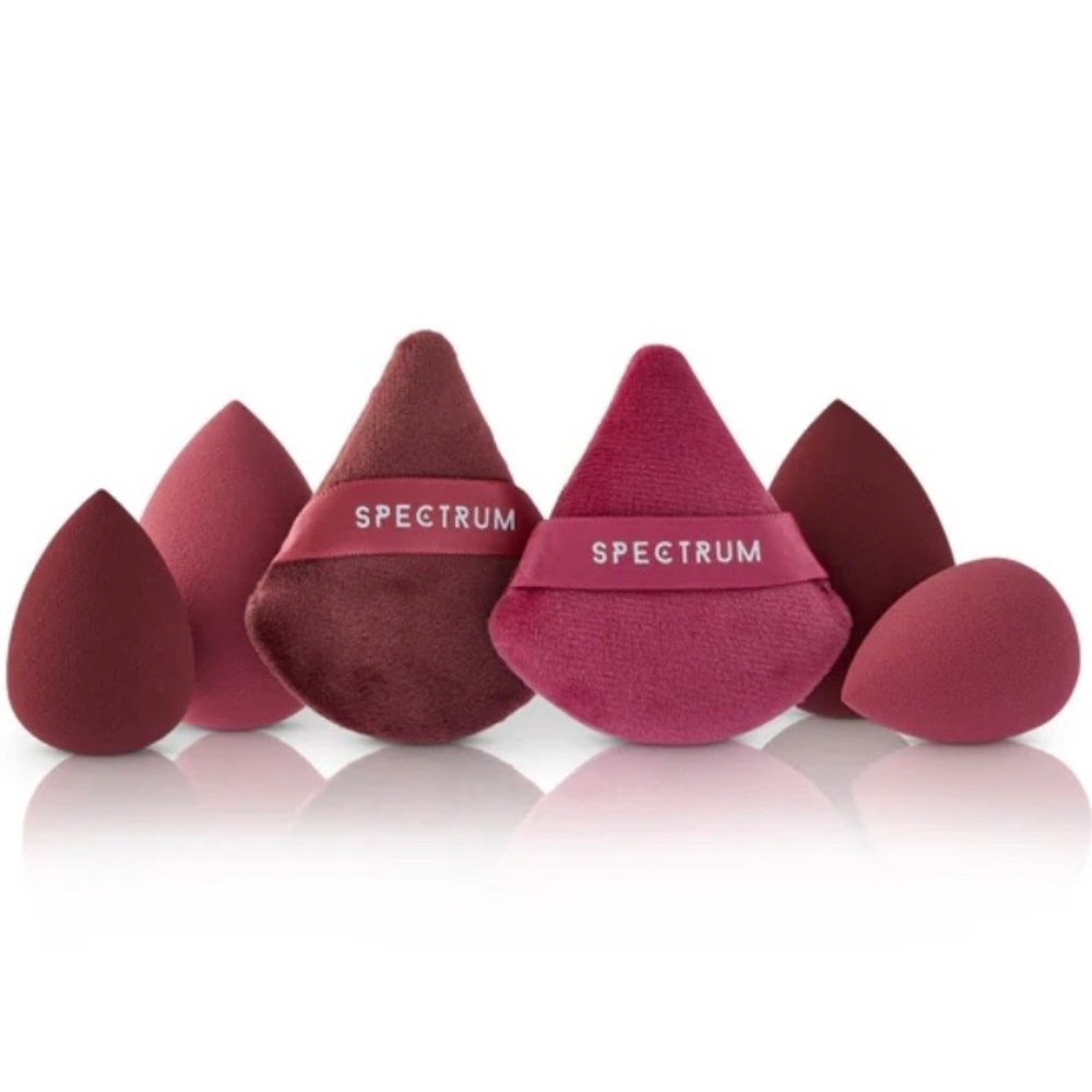 New Very Cherry 6 Piece Makeup Blending Sponges & Velvet Puff Set Bundle Boxed